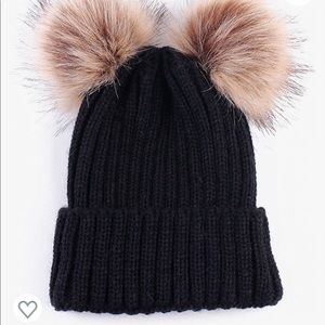 Women Winter Chunky Knit Double Pom Pom Beanie Hats Cozy Warm Slouchy Hat